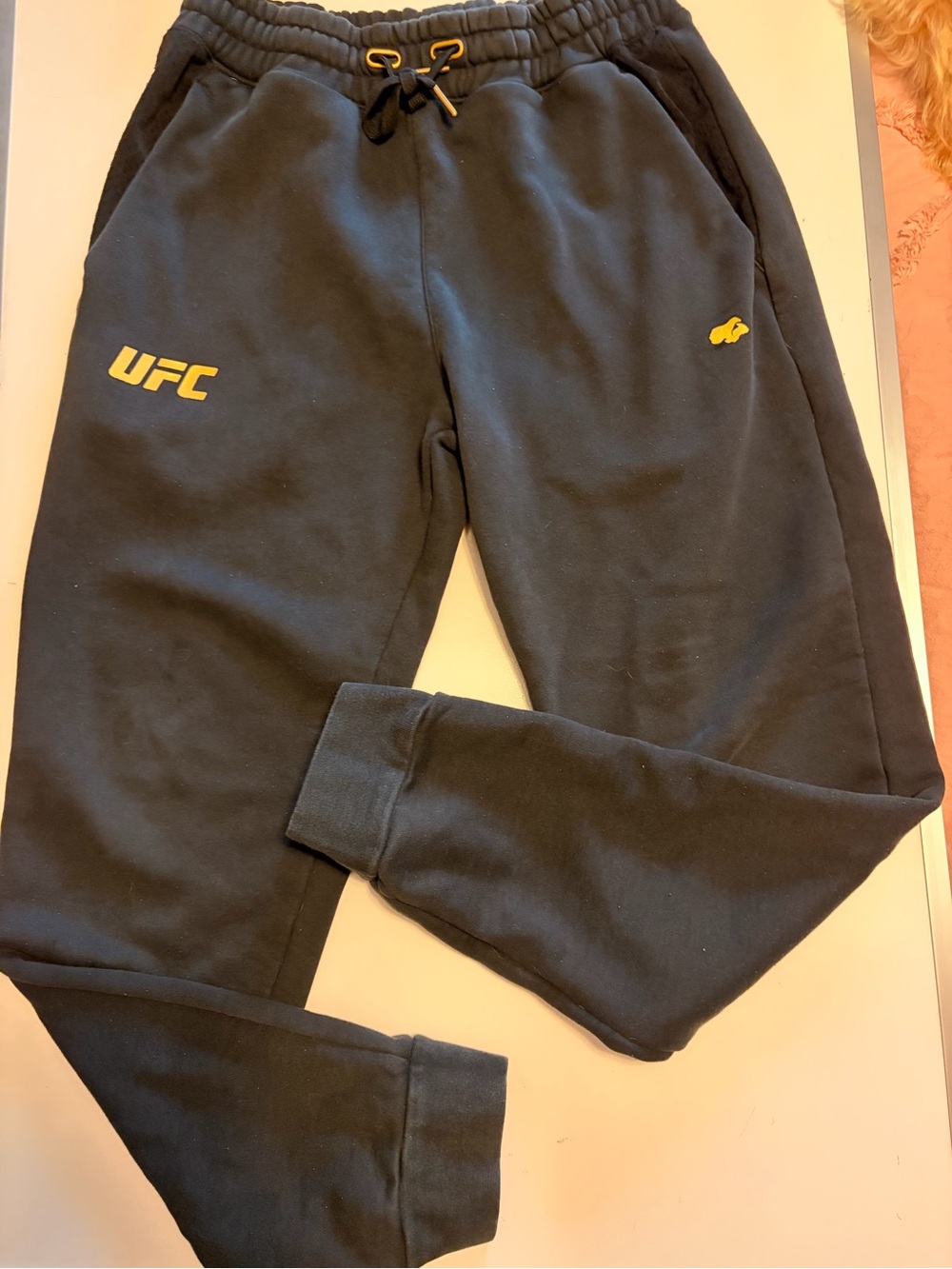 UFC men’s Black Jogger Sweatpants with Yellow Accents medium